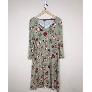 Como Vintage Sage Green Floral Long Sleeve Dress